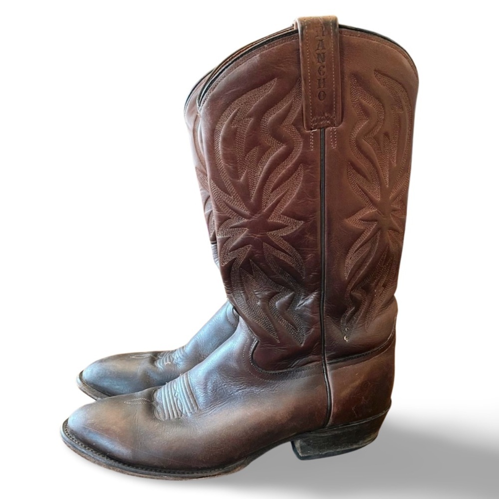 Men's Brown Leather Western Cowboy Boots - Classic Embroidered Shaft - Picture 3 of 8